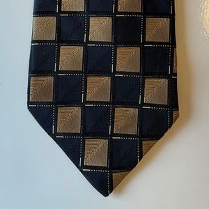 🎉  DeVia Tie Silk Black Blue Gold & White Like New Condition